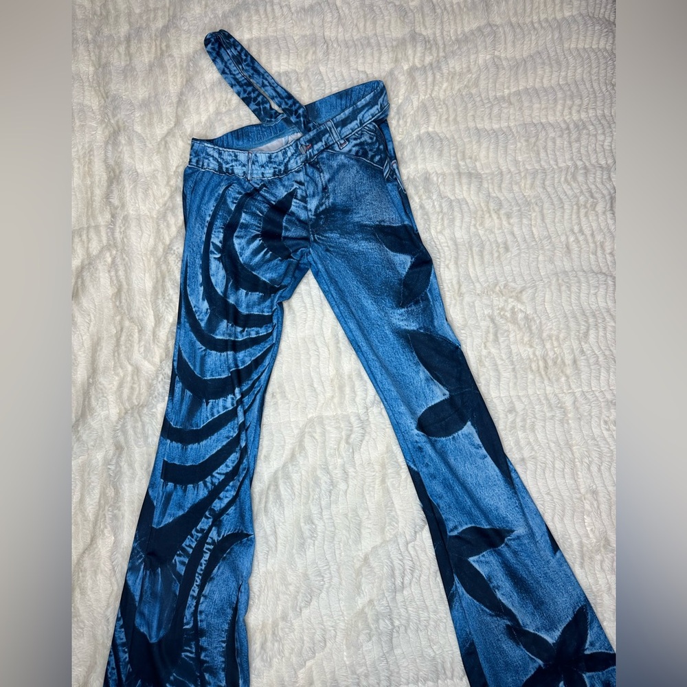 Weird puss y2k denim print flare pants